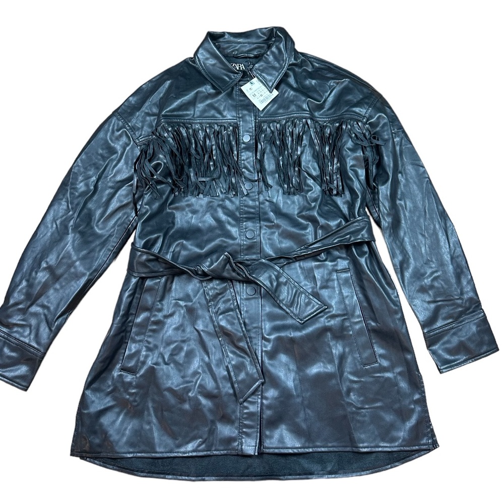 ZARA: NWT Black Faux Leather Fringe Jacket - Size Medium - Picture 10 of 16